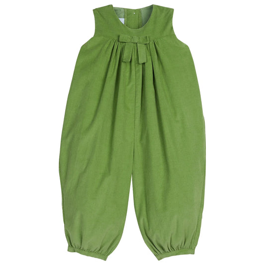 Little English Pleated Bow Romper Sage Green Corduroy for children girls 