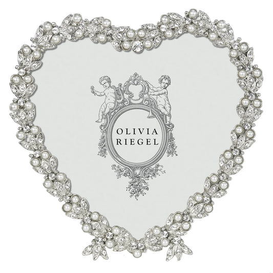 Olivia Riegel Silver Contessa Heart Frame 3.5" Faux Pearls and Beautiful Crystals Heart Shaped