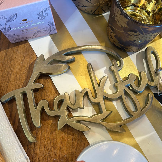 Tag Thankful Trivet Gold Thanksgiving 