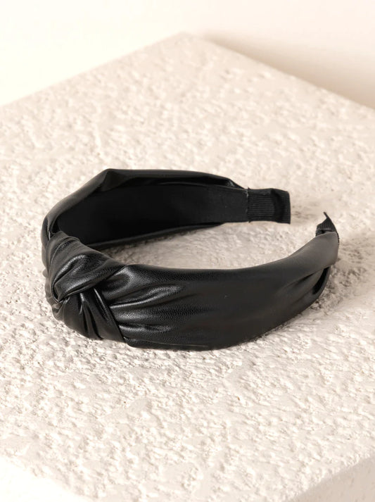 Black Knotted Faux Leather Headband