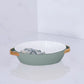 Beatriz Ball Small Oval Sage Ceramic Baker with Gold Handles 