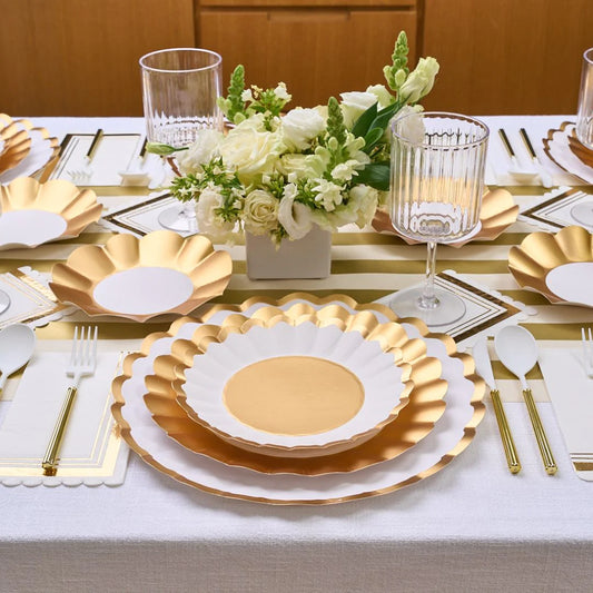 Paper Dinner Plate Gold and White