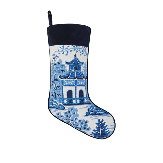 Chinoiserie Pagoda Embroidered Stocking