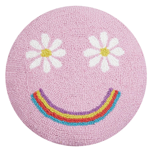 Peking Handicraft Rainbow Smiley Face Hooked Pillow