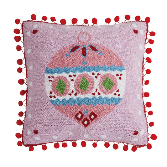 Sparkle Pink Ornament with Pom Poms Hook Pillow