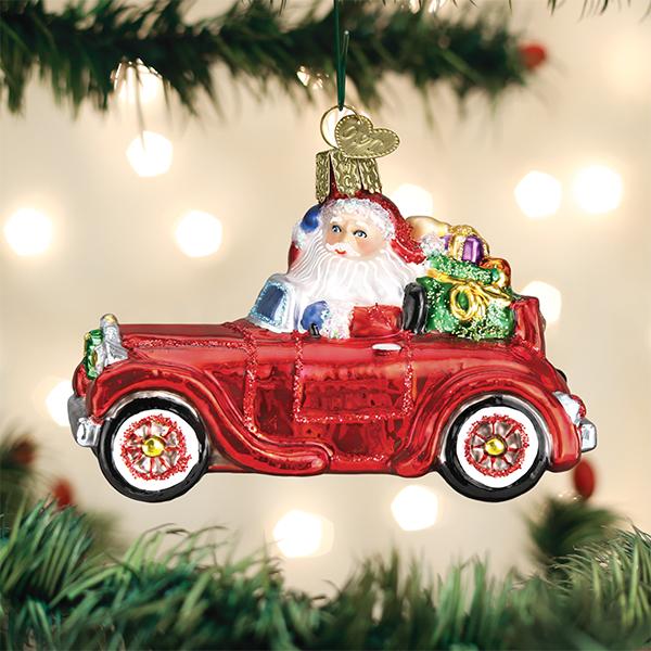 Old World Christmas Santa in Antique Car ornament 