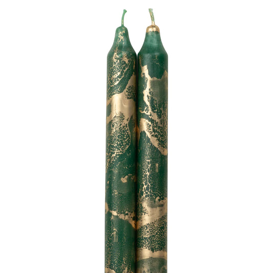 Northern Lights 12" Decorative Tapers 2 pack hunter green with gold 