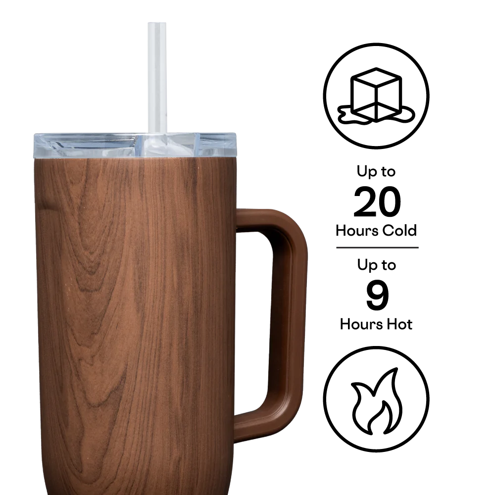 Corkcicle Walnut Wood Cruiser 40oz insulated tumbler with handle 