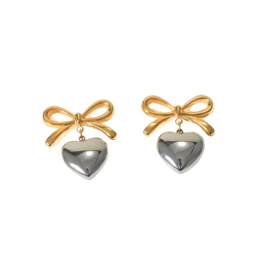 Bow Heart Stud Earrings