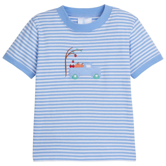 Little English Applique T-Shirt Harvest Truck light blue stripe for kids