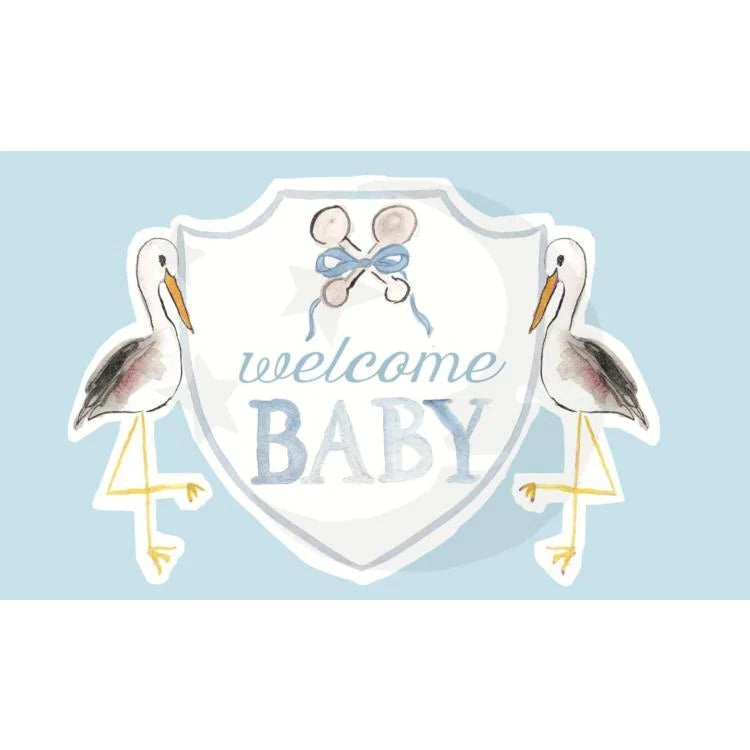 Over The Moon Welcome Baby flag blue stork 