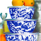 Golden Rabbit Cobalt Blue Swirl Nesting Bowls storage containers with lids enamel 
