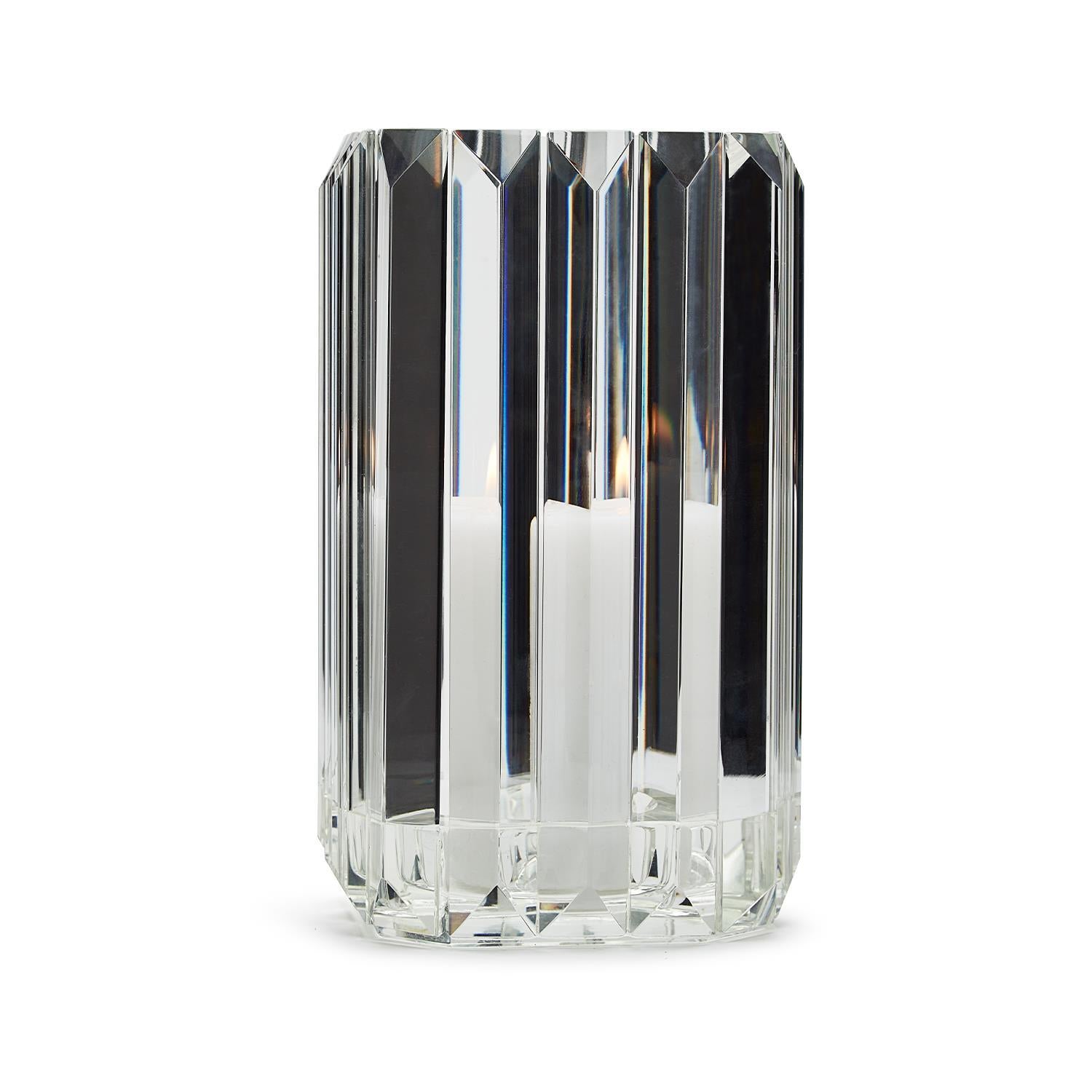 Prism Facets Hand Cut Crystal Vase Hurricane home decor candle holder 