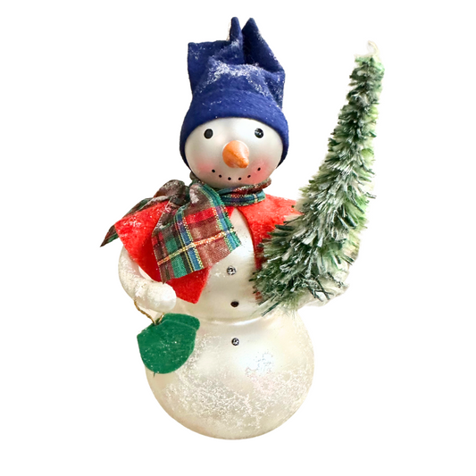 Soffiera De Carlini Large Snowman with Pine Italian Glass ornament