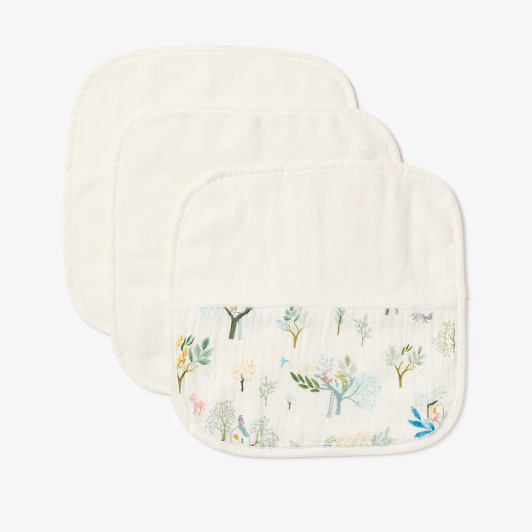 Elegant Baby Treehouse Forest Organic Muslin Washcloths set of 3 