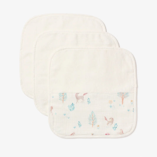 Elegant Baby Pony Meadow Organic Muslin Washcloths Set of 3