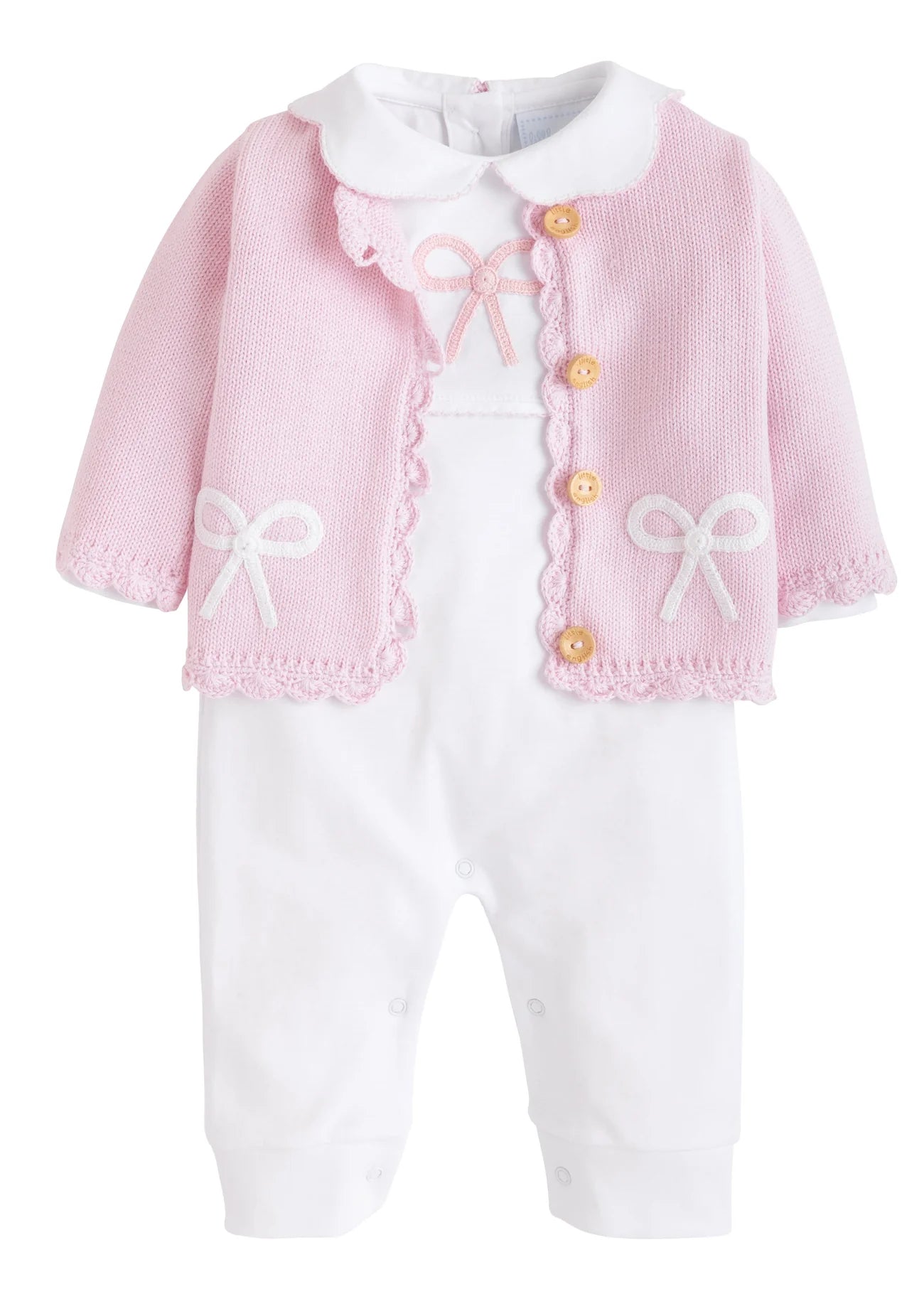 Little English Pink Bow Crochet Playsuit for baby 