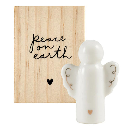 Ceramic Figurine Pine Wood Box - Angel