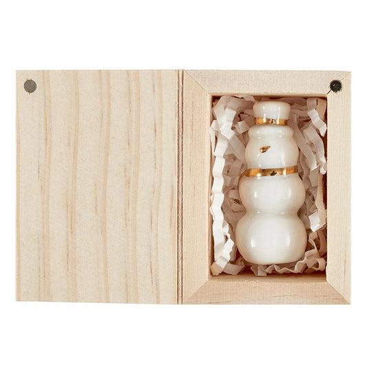 Ceramic Figurine Pine Wood Box - Snowman