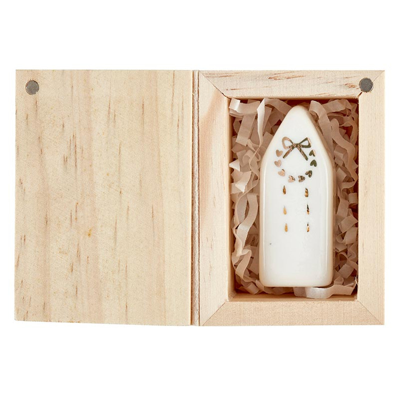 Ceramic Figurine Pine Wood Box - House