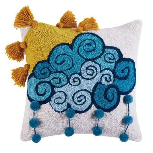 Peking Handicraft Icarus with Pom Pom & Tassels Hooked Pillow 