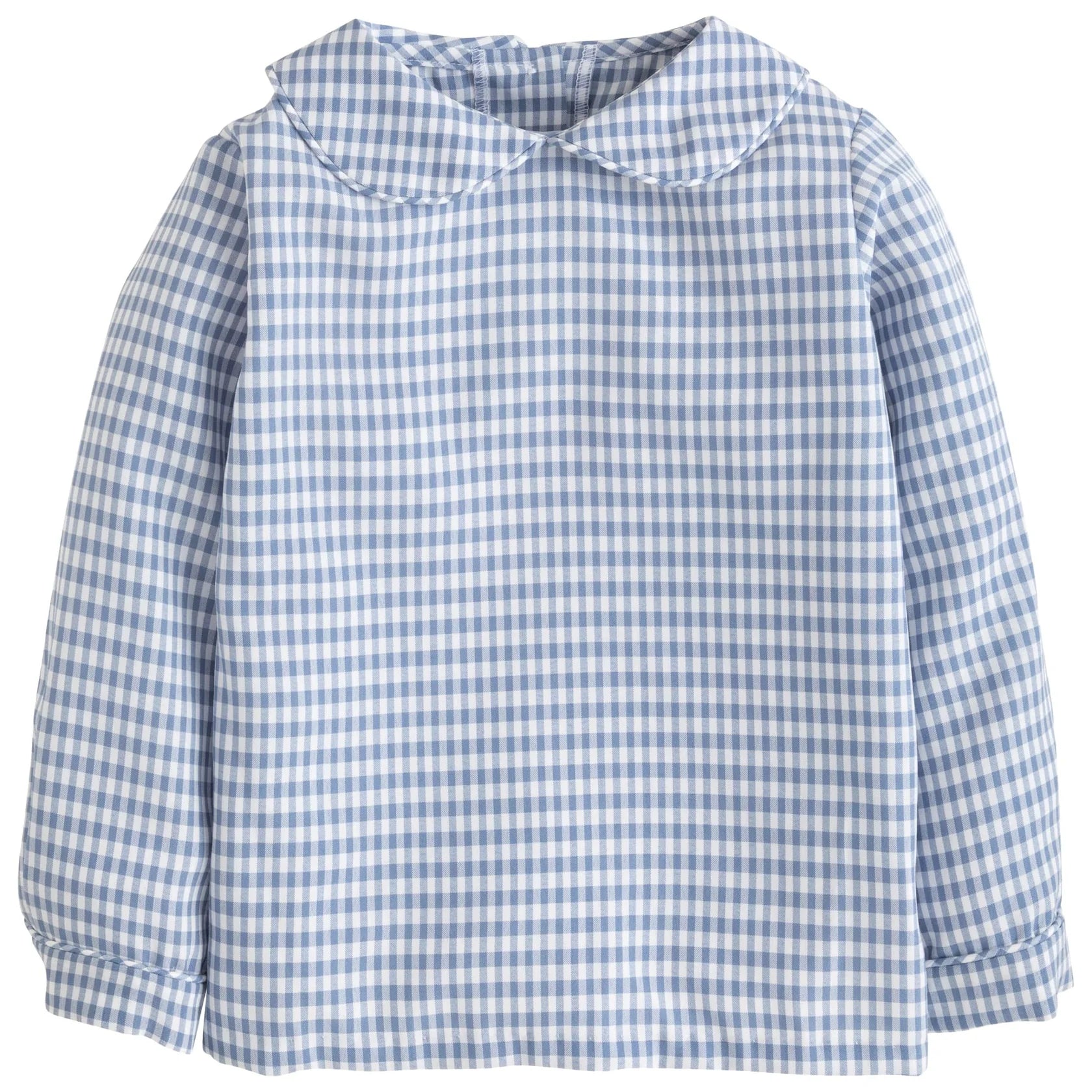 Little English Peter Pan Shirt Gray Blue Gingham for boys