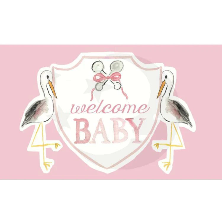 Over The Moon Welcome Baby flag pink stork 