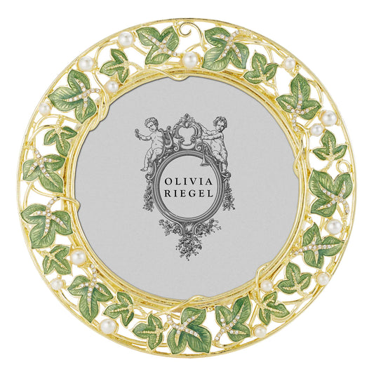 Olivia Riegel Ivy Round Frame 4.5"  Beautiful Gold and Green With Pearl Accents 