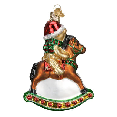 Old World Christmas Rocking Horse Teddy Baby's First Christmas glass ornament 