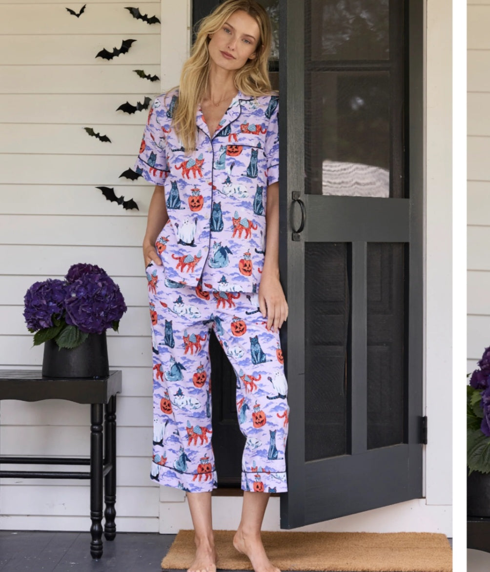 Halloween House Cats Cropped Pajamas