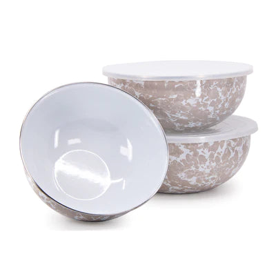 Golden Rabbit Taupe Swirl Mixing bowls with lids