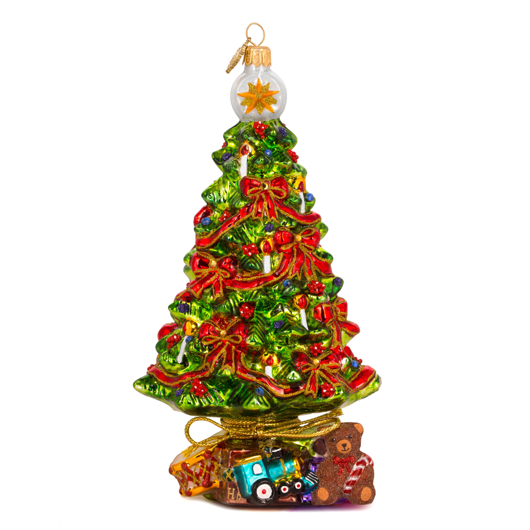 Huras Family Poland Christmas Tree with Red Bows glass ornament 