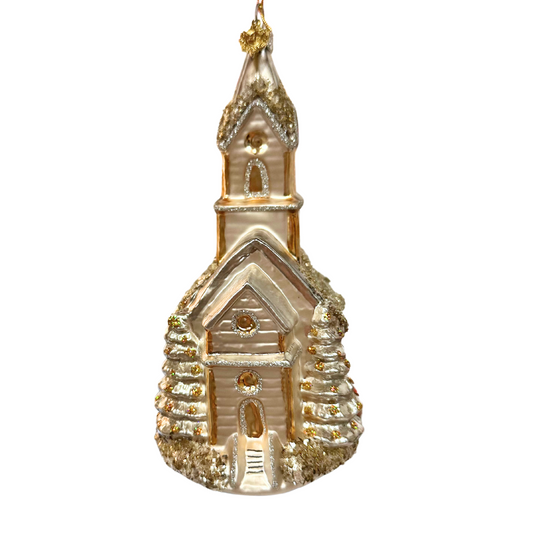 Huras Family Poland Adorable Chapel Silver & Gold glass Christmas ornament 