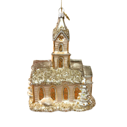 Huras Family Poland Adorable Chapel Silver & Gold glass Christmas ornament 