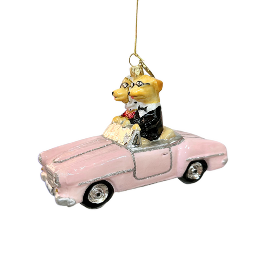 Pups in Pink Cabrio Ornament