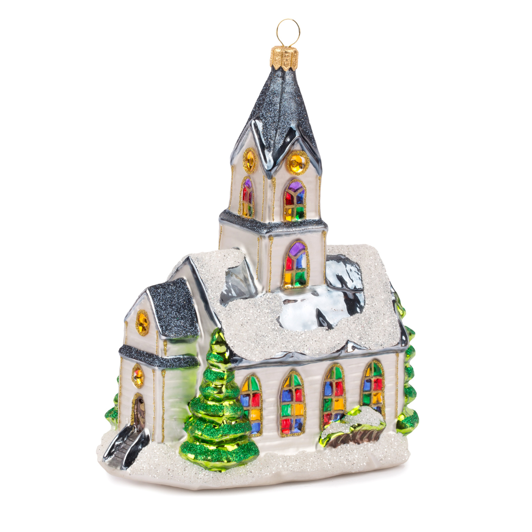 Huras Family Poland Adorable Chapel with Stained Glass Windows glass Christmas Ornament 