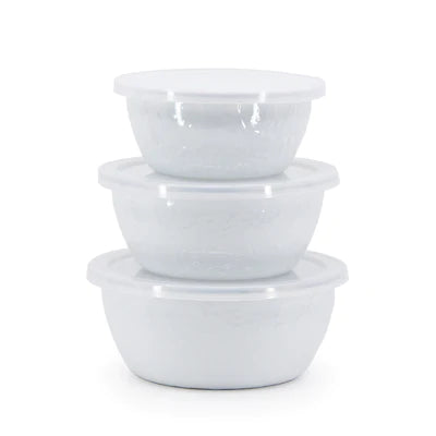 Golden Rabbit White Nesting Bowls storage containers with lids enamel 