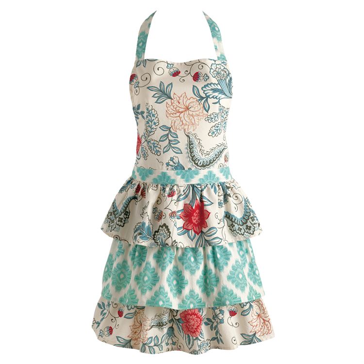 Blue Ikat Flowers Apron