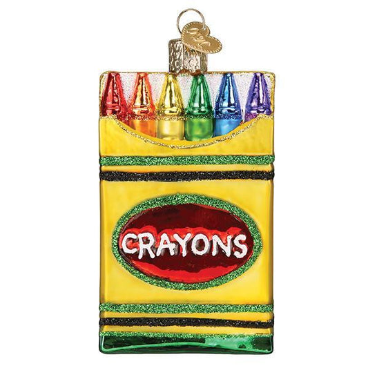 Old World Christmas Box Of Crayons glass ornament 