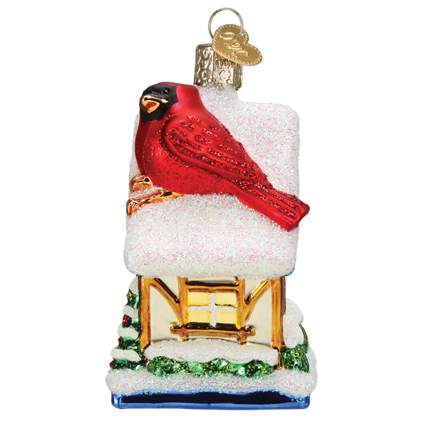 Old World Christmas Cardinal Birdhouse glass ornament 