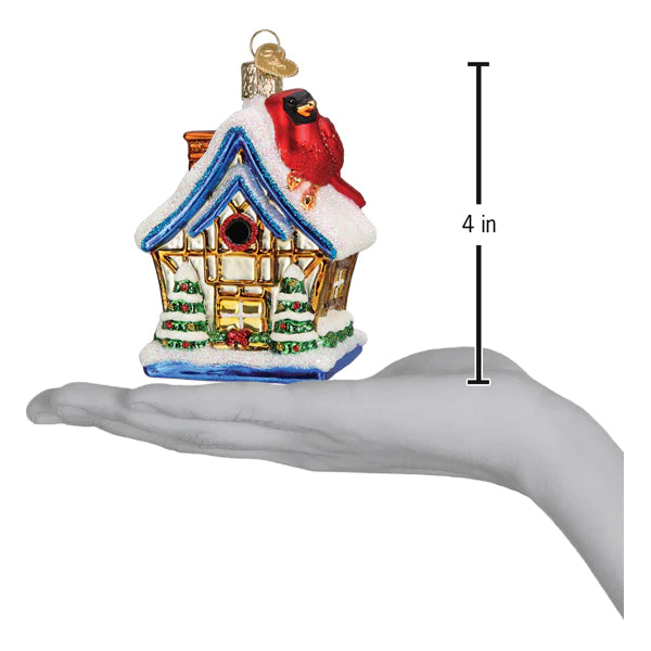 Old World Christmas Cardinal Birdhouse glass ornament dimensions 