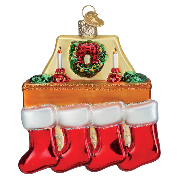 Old World Christmas Family of Four Stockings glass Ornament 
