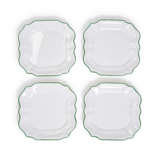 Two's Company Garden Soirée Salad Plate melamine white with green scalloped edge