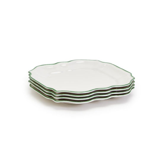 Two's Company Garden Soirée Salad Plate melamine white with green scalloped edge