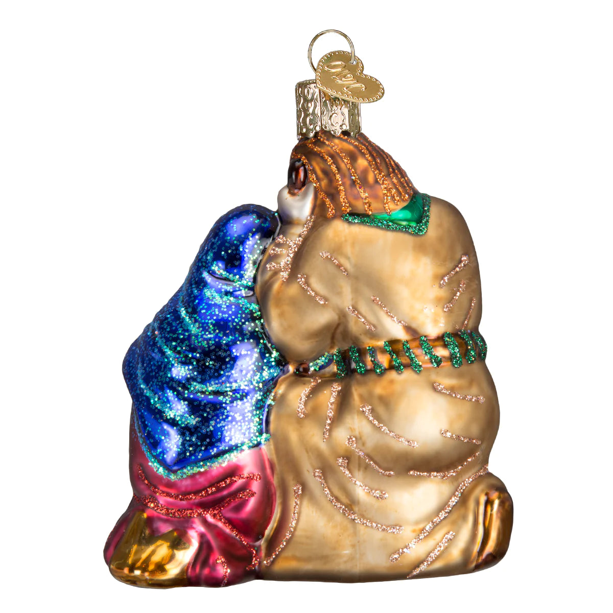 Old World Christmas Holy Family glass ornament Mary, Joseph and Baby Jesus in a manger