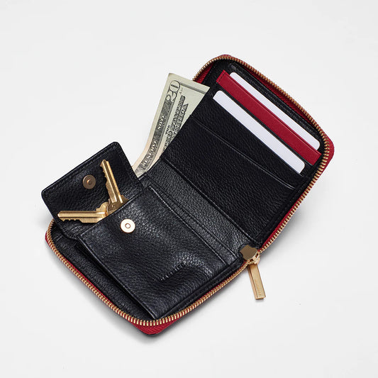 Hammitt 5 North Black Wallet with Red Zip 