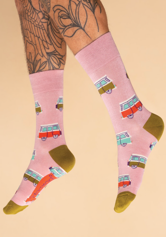 Powder UK Men's campervan socks petal pink 