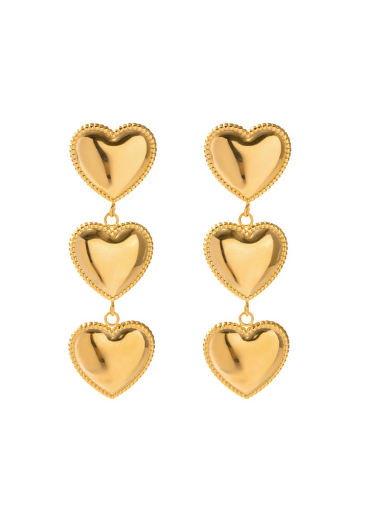 HJane Jewels Triple Heart Stud Earrings 