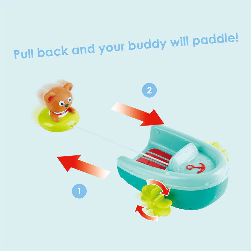 Hape Tubing Pull-Back Boat bath toy for kids 