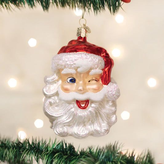 Old World Christmas Winking Santa glass ornament 